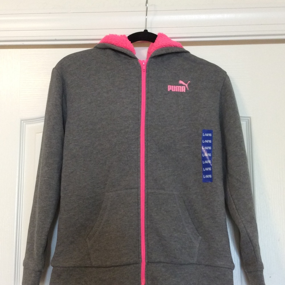 Puma Girls Size 14/16 Zip Up Sherpa Hoodie Jacket